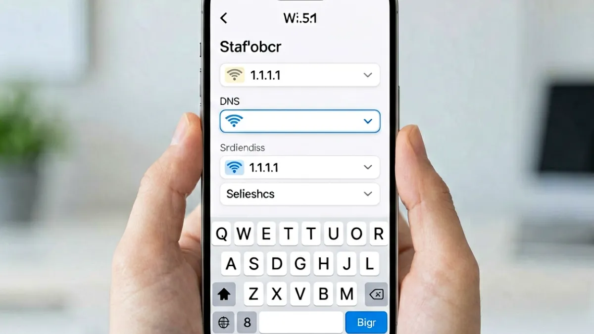 手机设置界面中修改 Wi-Fi DNS 服务器地址为 1.1.1.1 以访问 sis001 地址的操作步骤截图